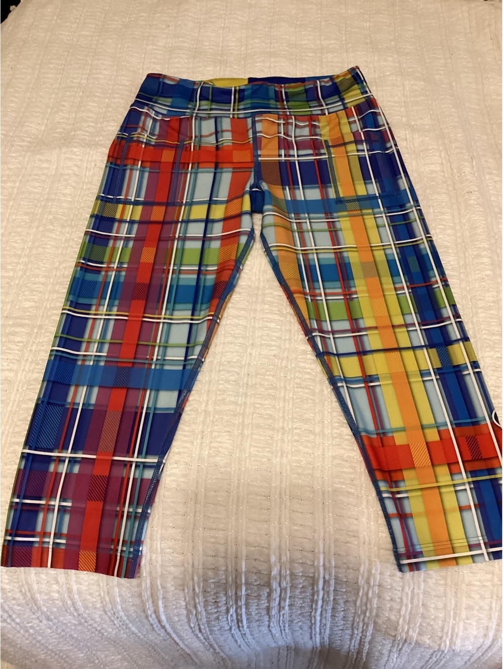 INKnBURN Rainbow Plaid Capri Leggings EUC Size 12